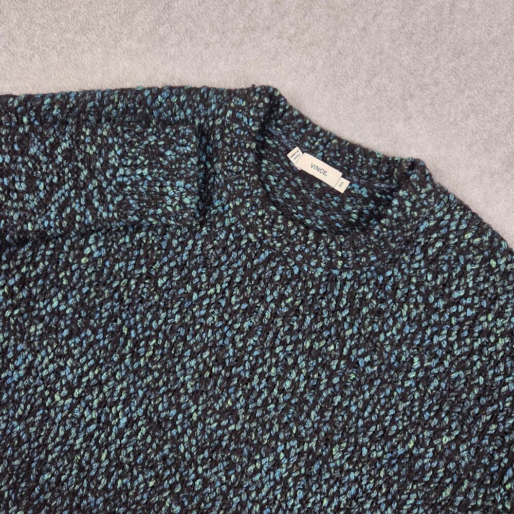 Vince XXS Green Black Marled Knit Crewneck Sweater Split Hem 26% Merino Wool